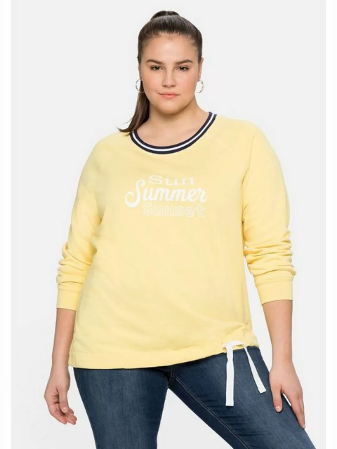 Sheego Sweatshirt "Große Größen", mit Frontdruck und Kontrast-Rundhals günstig online kaufen