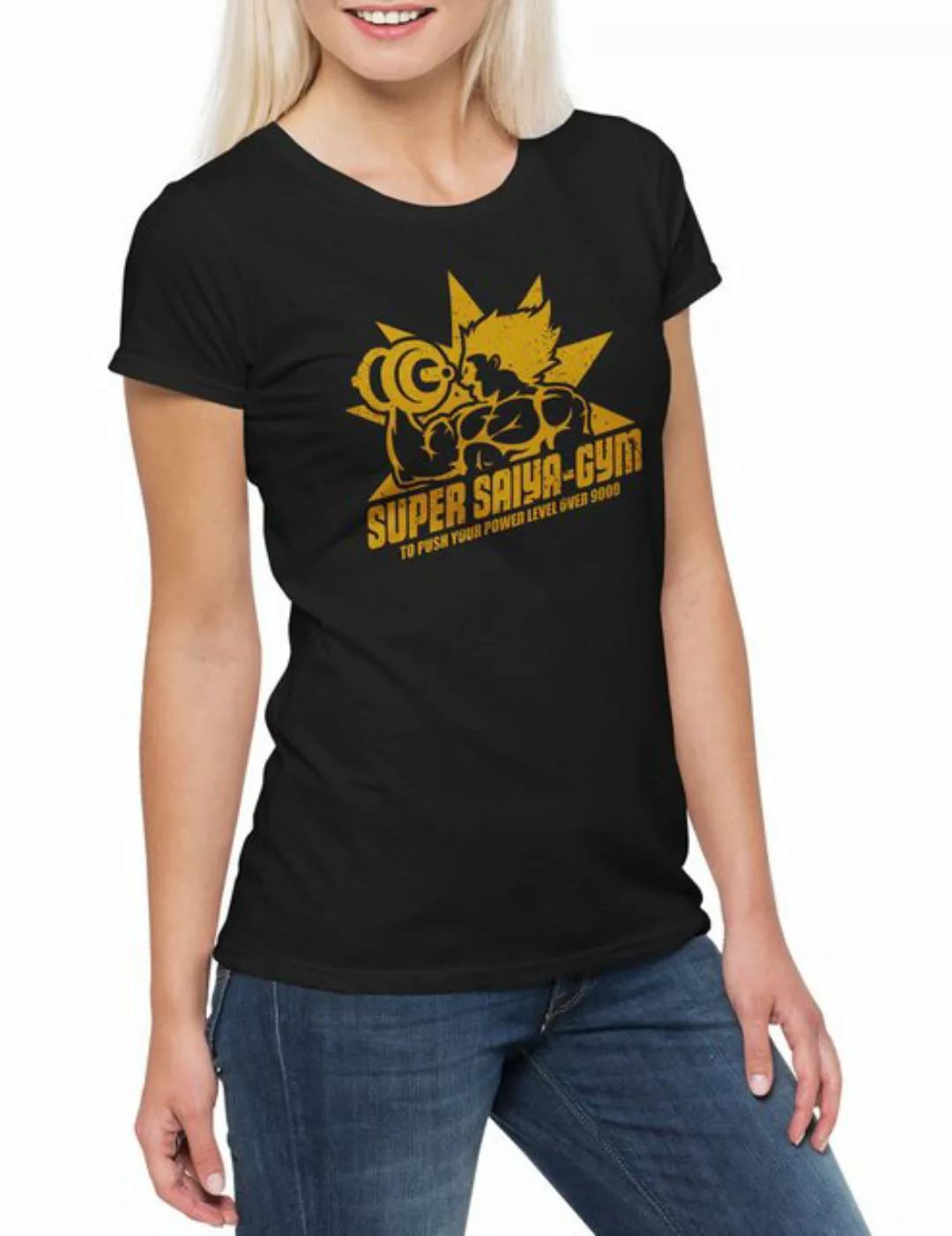 Urban Backwoods Print-Shirt Black Super Saiya Gym Vintage Damen T-Shirt Dra günstig online kaufen