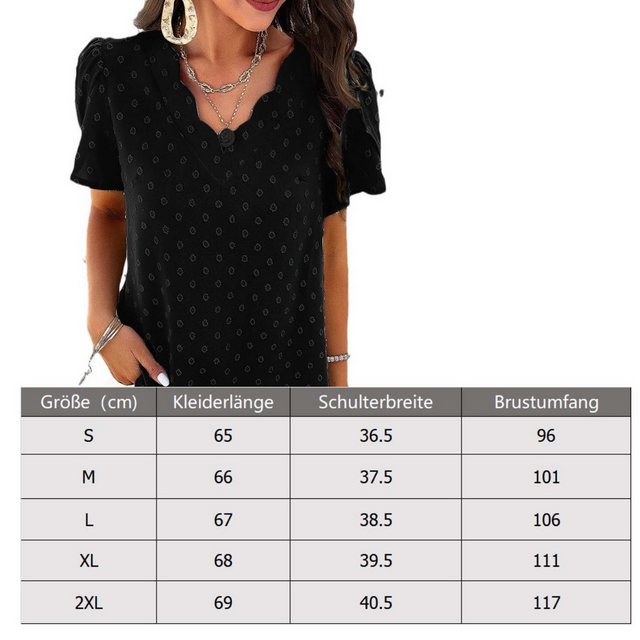 KIKI Blusenshirt Hemdbluse -Oberteil mit V-Ausschnitt und Lotus-Ärmeln -Läs günstig online kaufen