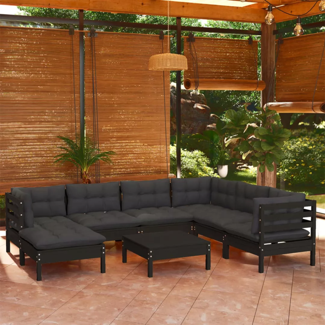 8-tlg. Garten-lounge-set Mit Kissen Schwarz Kiefer Massivholz günstig online kaufen