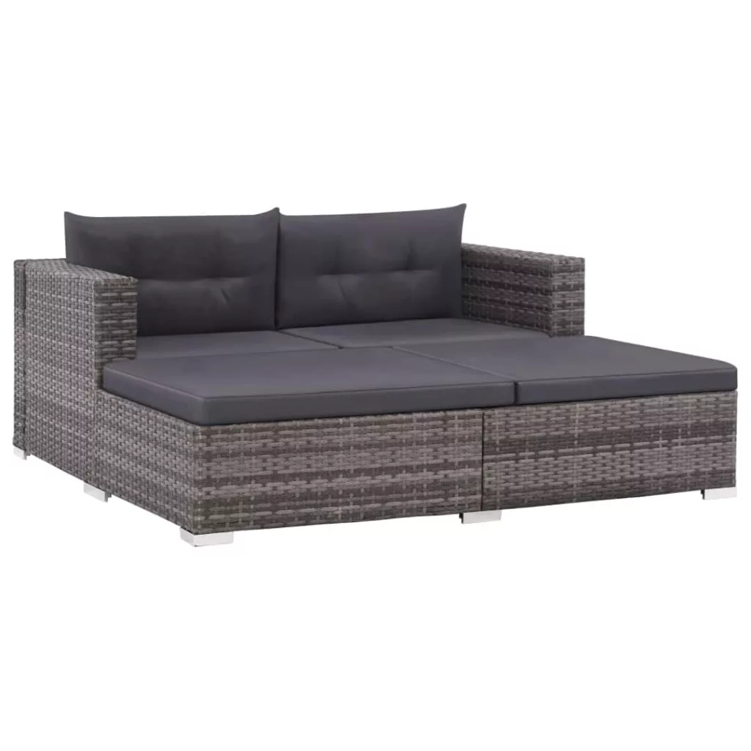 3-tlg. Garten-lounge-set Mit Auflagen Poly Rattan Grau günstig online kaufen