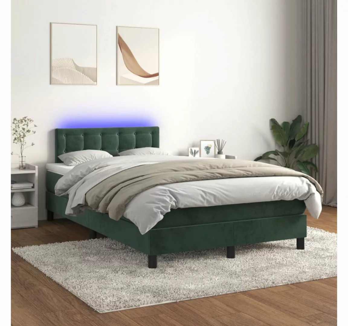 vidaXL Boxspringbett Boxspringbett mit Matratze LED Dunkelgrün 120x200 cm S günstig online kaufen