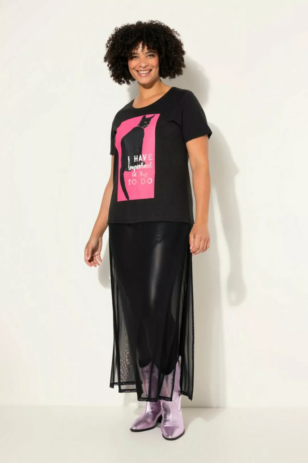 Angel of Style Rundhalsshirt Longshirt A-Linie angesetzter Mesh-Rock günstig online kaufen