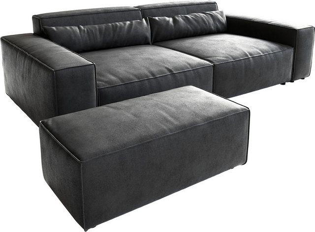 DELIFE Big-Sofa Sirpio, XL Lederimitat Vintage Anthrazit 270x130 cm mit Hoc günstig online kaufen