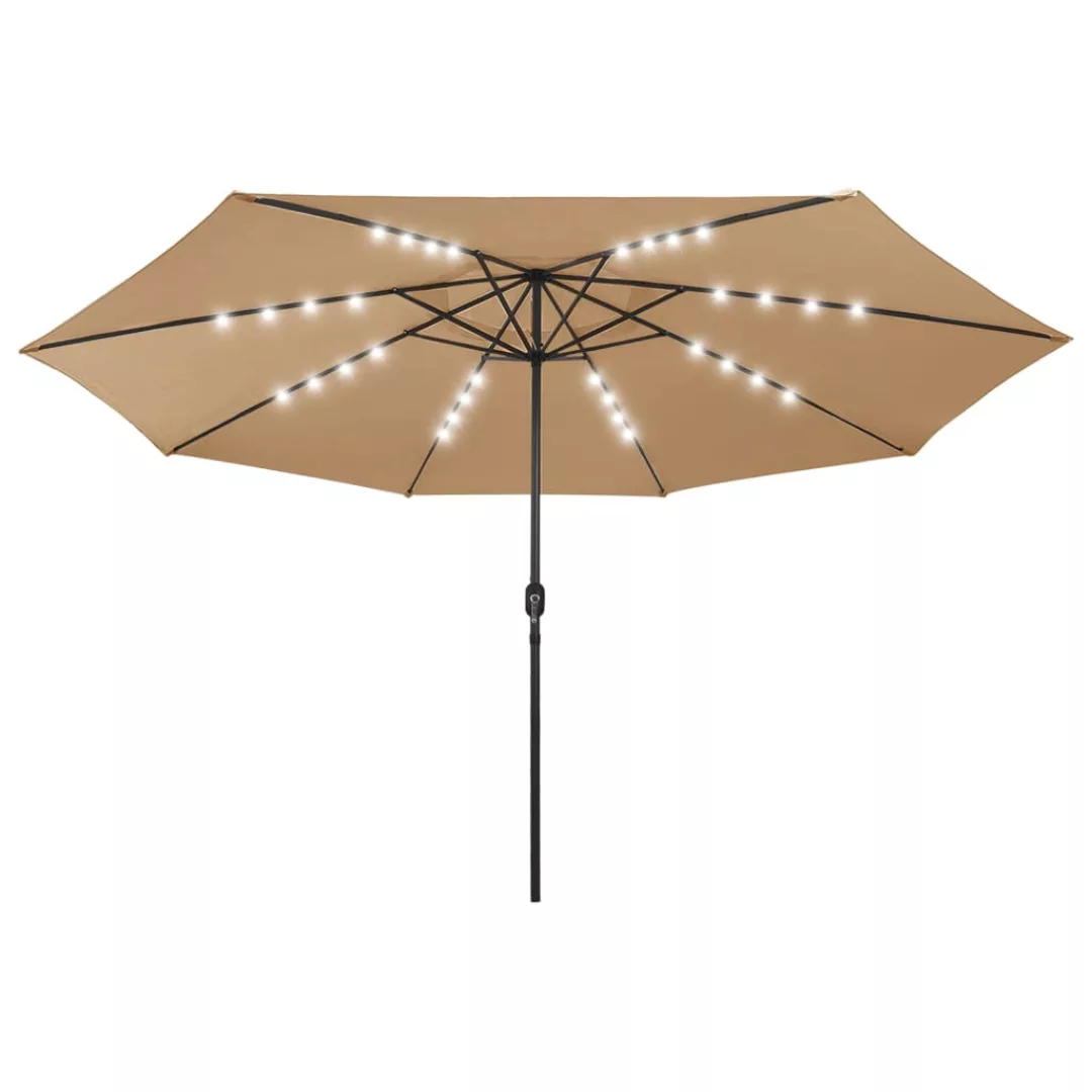 Sonnenschirm Mit Led-leuchten Und Metallmast 400 Cm Taupe günstig online kaufen