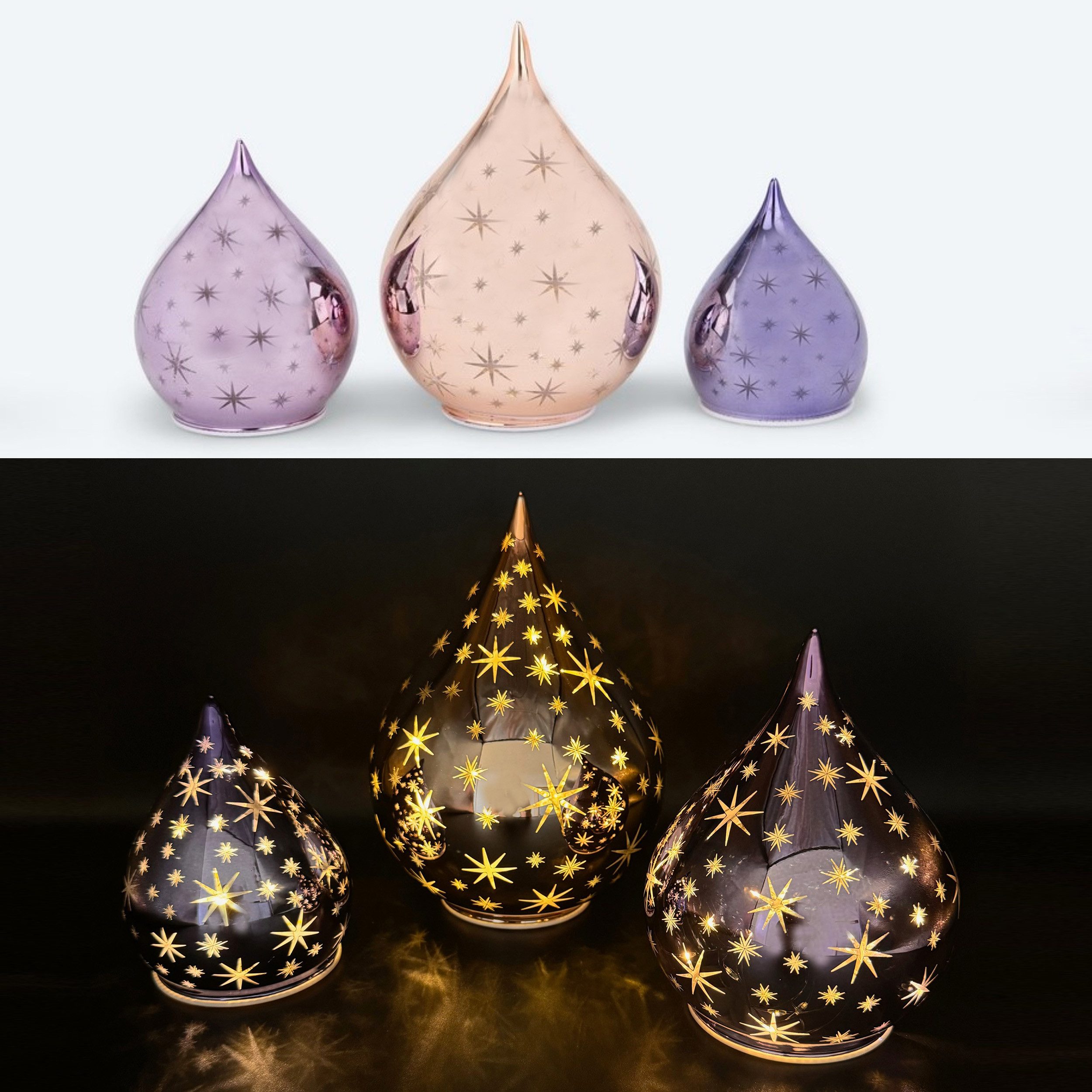 Online-Fuchs LED Dekoobjekt 3er Set Glastropfen günstig online kaufen