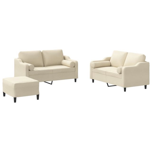 vidaXL Sofa Sofagarnitur Set mit Kissen Stoff, 3-tlg., Creme günstig online kaufen