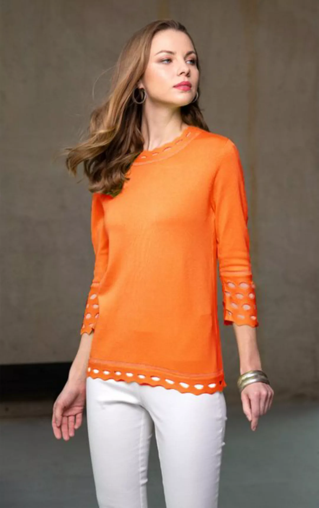 Passioni 3/4 Arm-Pullover mit kleinen Cut Outs Unifarbe und Lurex-Details günstig online kaufen