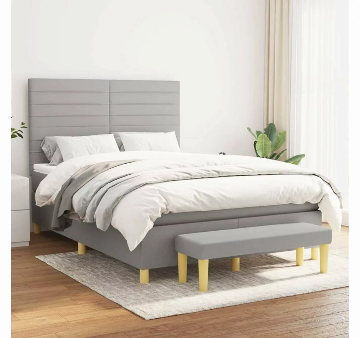 furnicato Bett Boxspringbett mit Matratze Hellgrau 140x200 cm Stoff günstig online kaufen