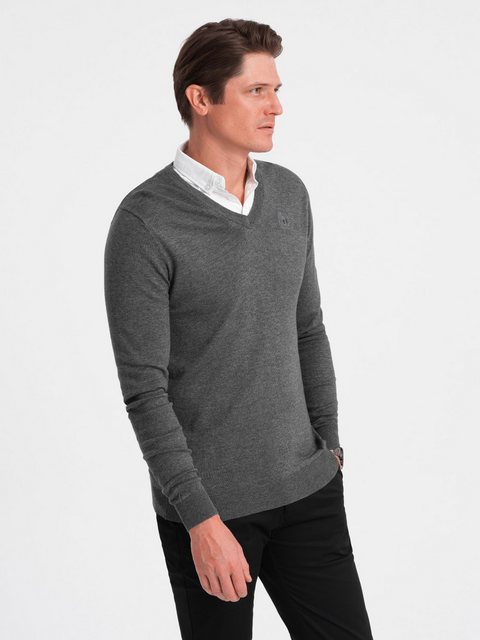 OMBRE V-Ausschnitt-Pullover Herrenpullover mit V-Ausschnitt und Hemdkragen günstig online kaufen