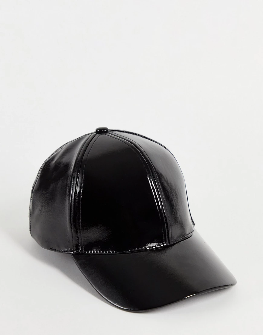 ASOS DESIGN – Vinyl-Baseballkappe in Schwarz günstig online kaufen