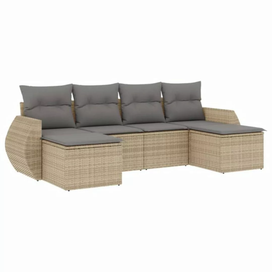 vidaXL Sofaelement 6-tlg. Garten-Sofagarnitur mit Kissen Beige Poly Rattan günstig online kaufen