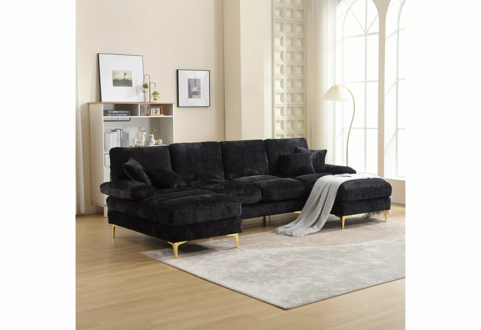 MODFU Sofa Modernes großes Chenille-Stoff-U-Form-Sofa., Doppel-Chaiselongue günstig online kaufen