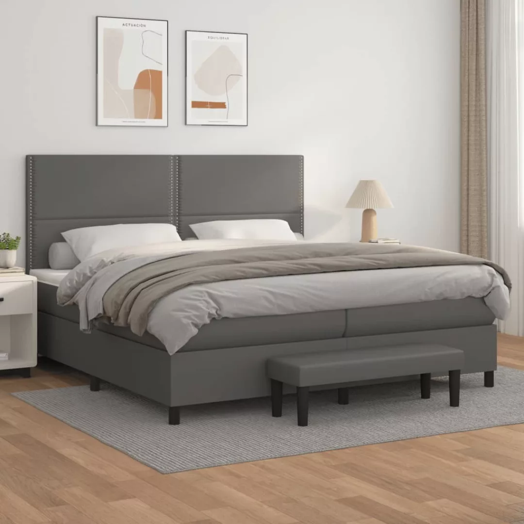 vidaXL Bettgestell Boxspringbett mit Matratze Grau 200x200 cm Kunstleder Be günstig online kaufen