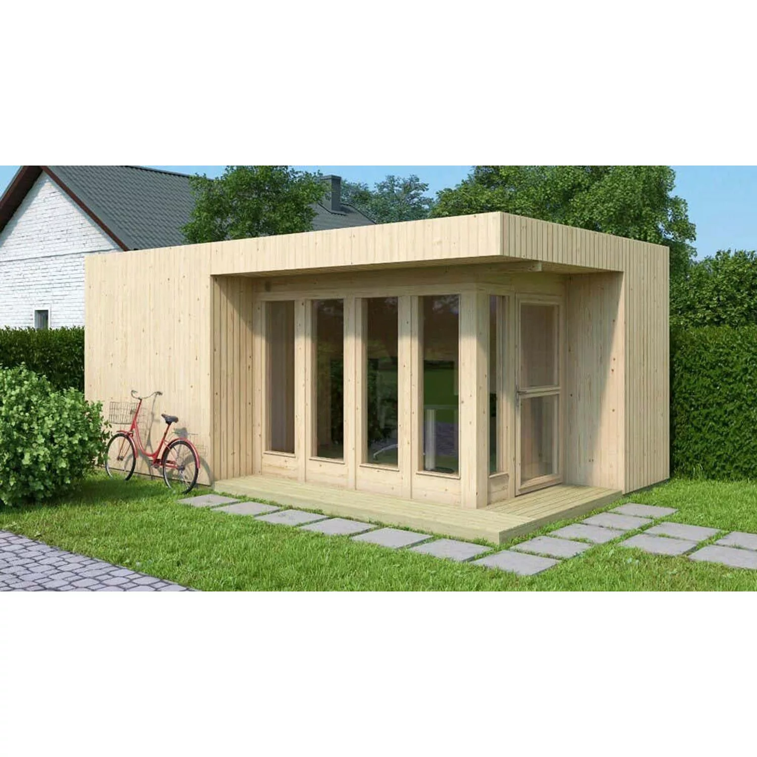 Alpholz Holz-Gartenhaus Home-Office-21 Flachdach 351 cm x 594 cm Hellbraun günstig online kaufen