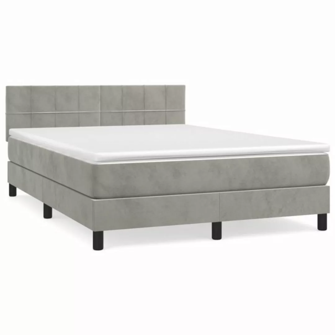 furnicato Bett Boxspringbett mit Matratze Hellgrau 140x200 cm Samt (1-tlg) günstig online kaufen