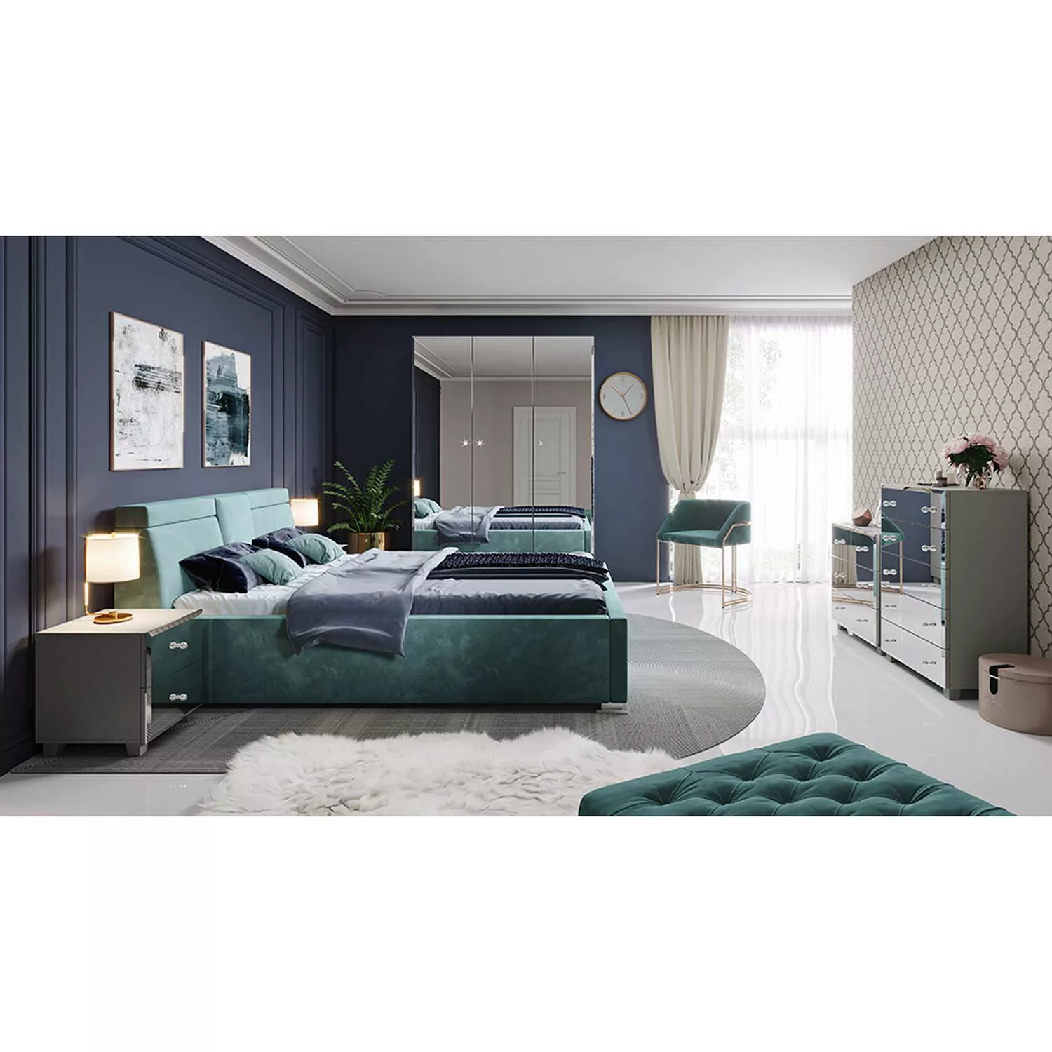 Schlafzimmer Komplett Set mit Spiegelfronten BUCCERI-83 in grau günstig online kaufen