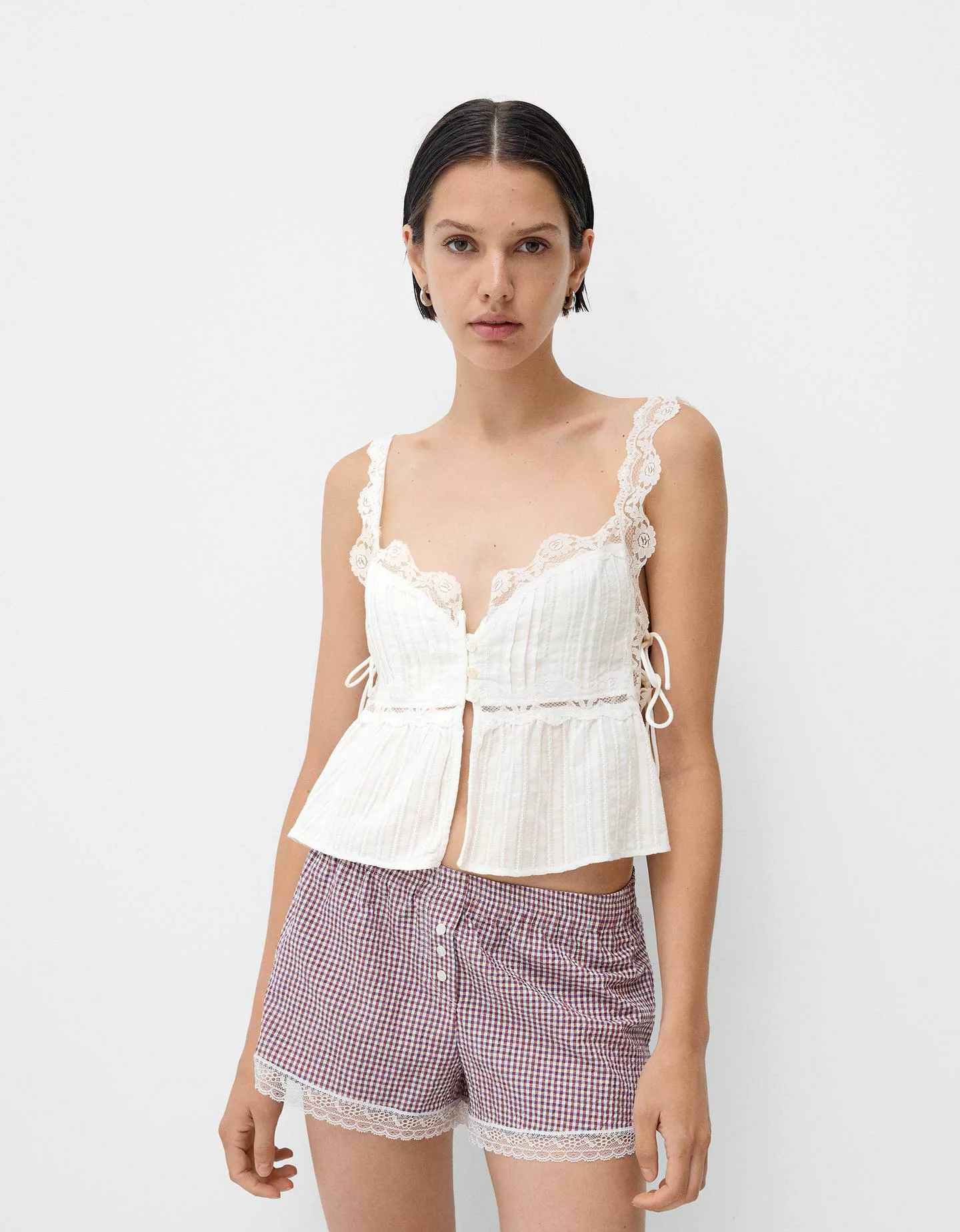 Bershka Cropped-Top Mit Schnürung Damen M Rohweiß günstig online kaufen