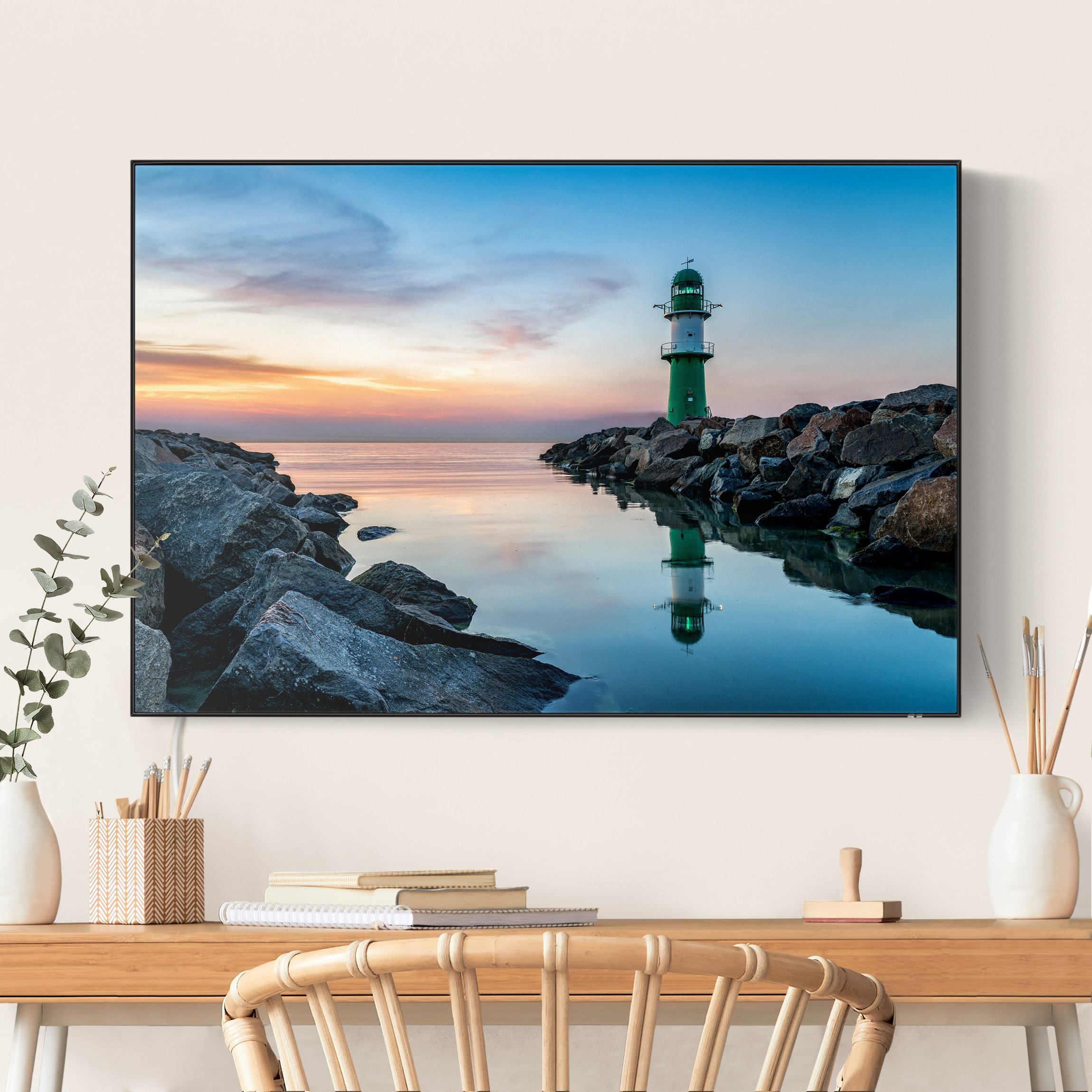 LED-Wechselbild Sunset at the Lighthouse günstig online kaufen