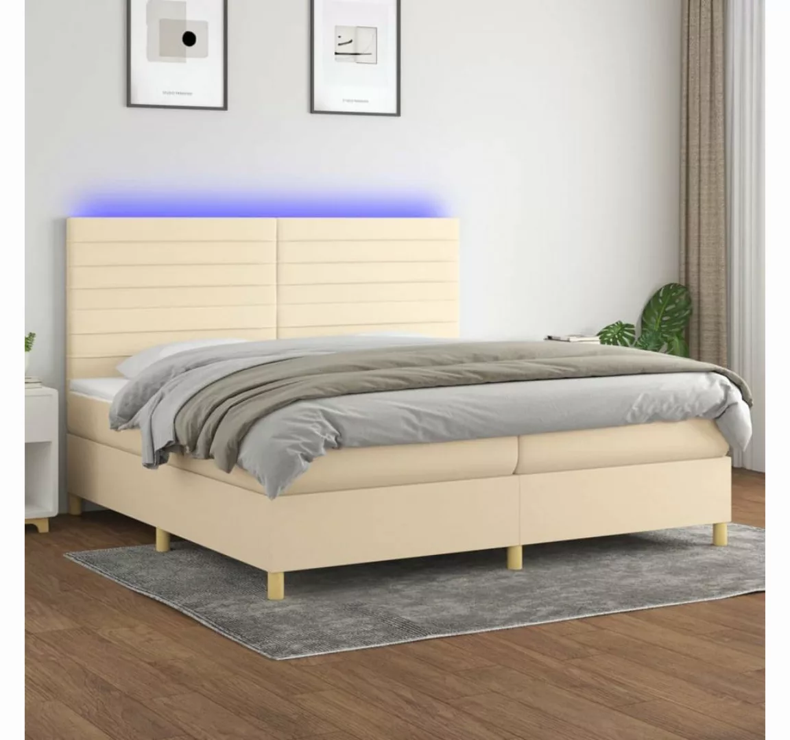 vidaXL Boxspringbett Boxspringbett mit Matratze LED Creme 200x200 cm Stoff günstig online kaufen