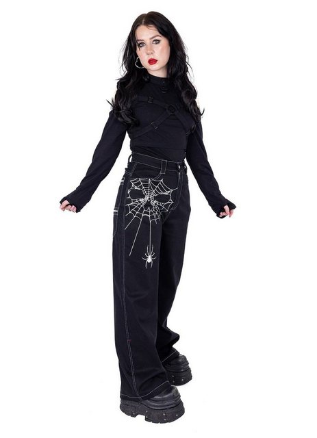 Heartless Stoffhose Widow Maker Gothic Spinnennetz Rave Pants Weites Bein günstig online kaufen