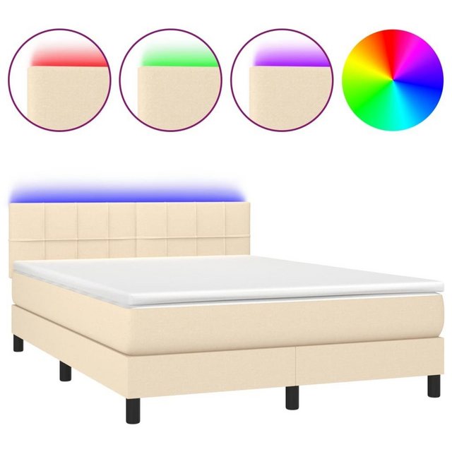 vidaXL Boxspringbett Boxspringbett mit Matratze LED Creme 140x200 cm Stoff günstig online kaufen