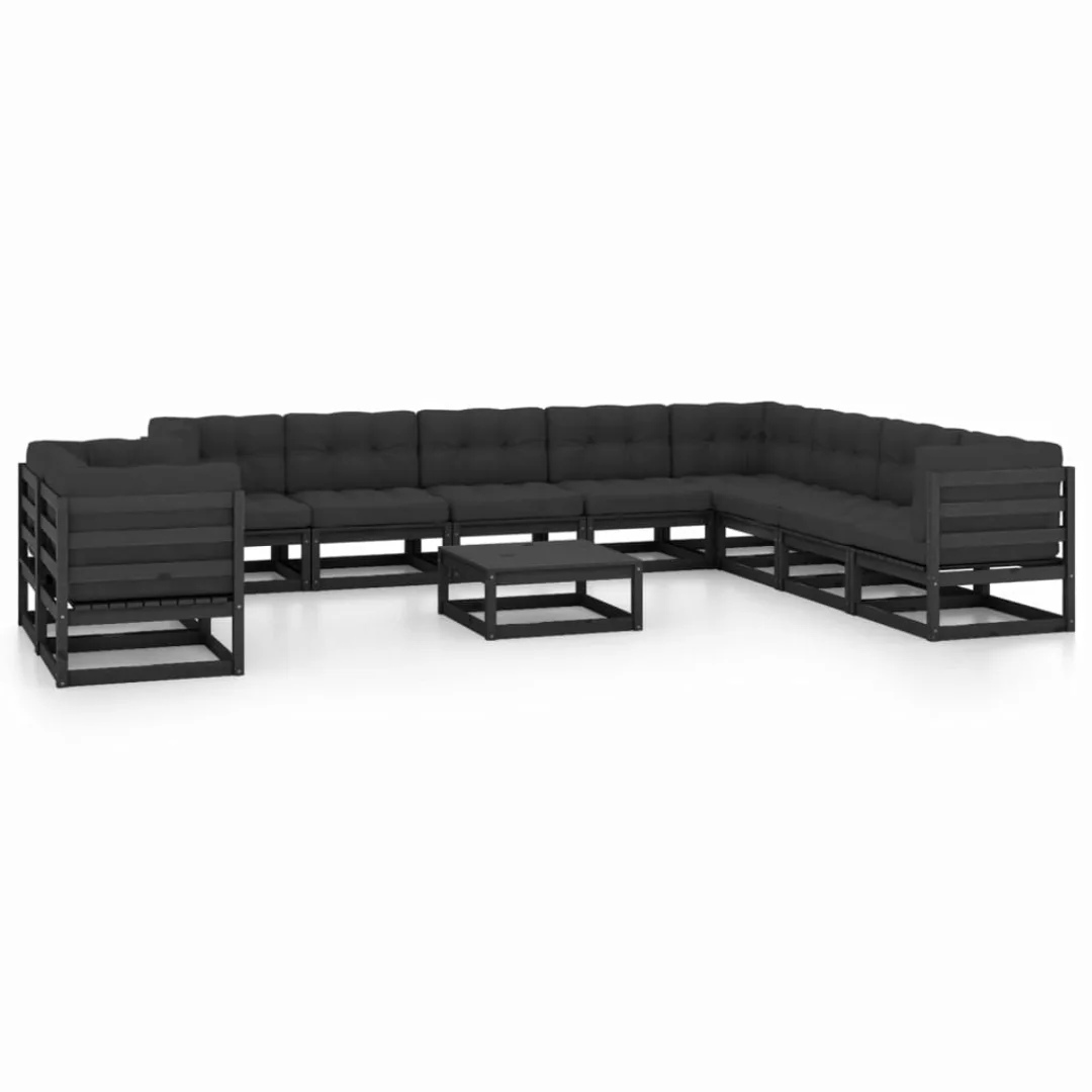 11-tlg. Garten-lounge-set Mit Kissen Schwarz Massivholz Kiefer günstig online kaufen