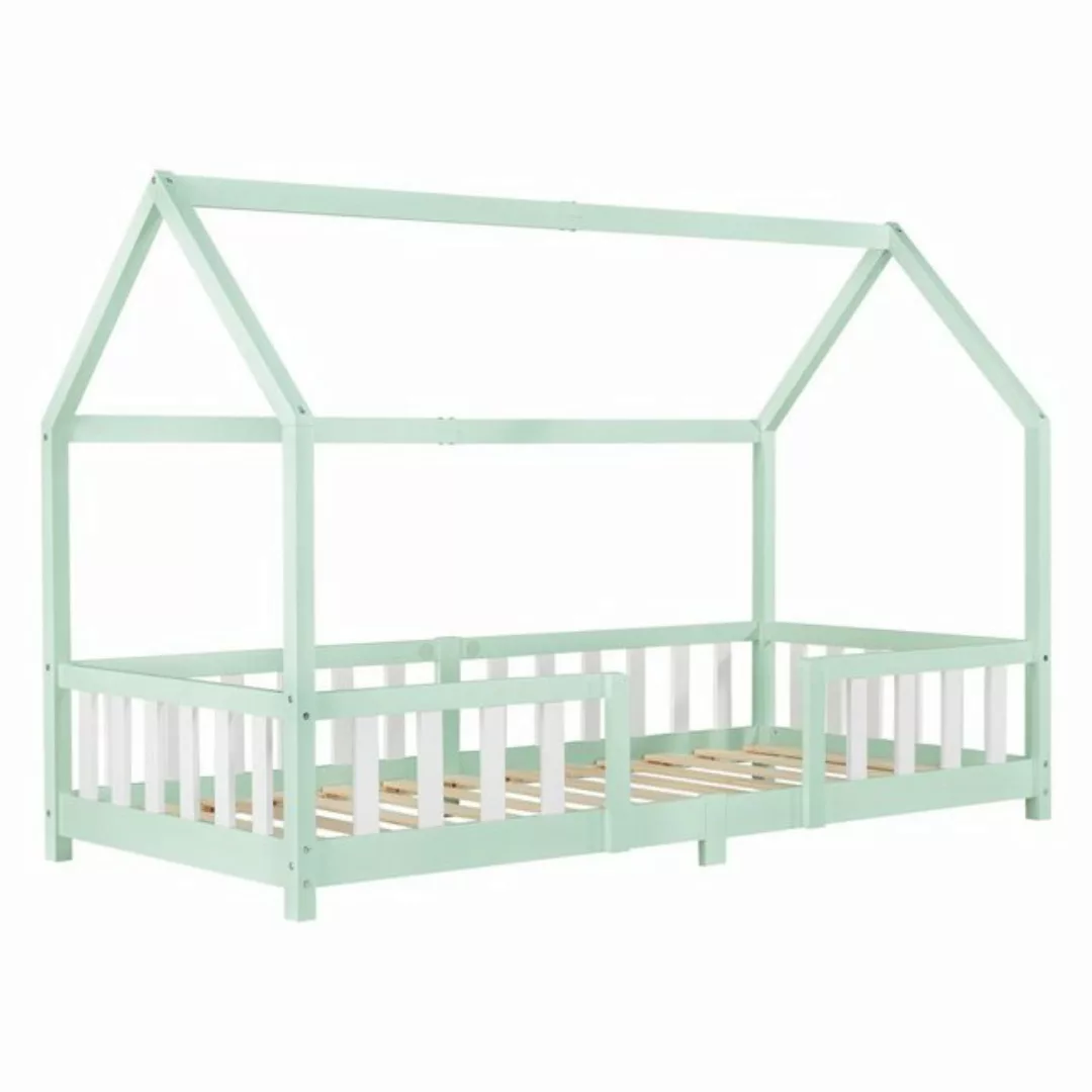 en.casa Kinderbett, »Sisimiut« Haus-Optik mit Rausfallschutz 90x200cm Mintg günstig online kaufen