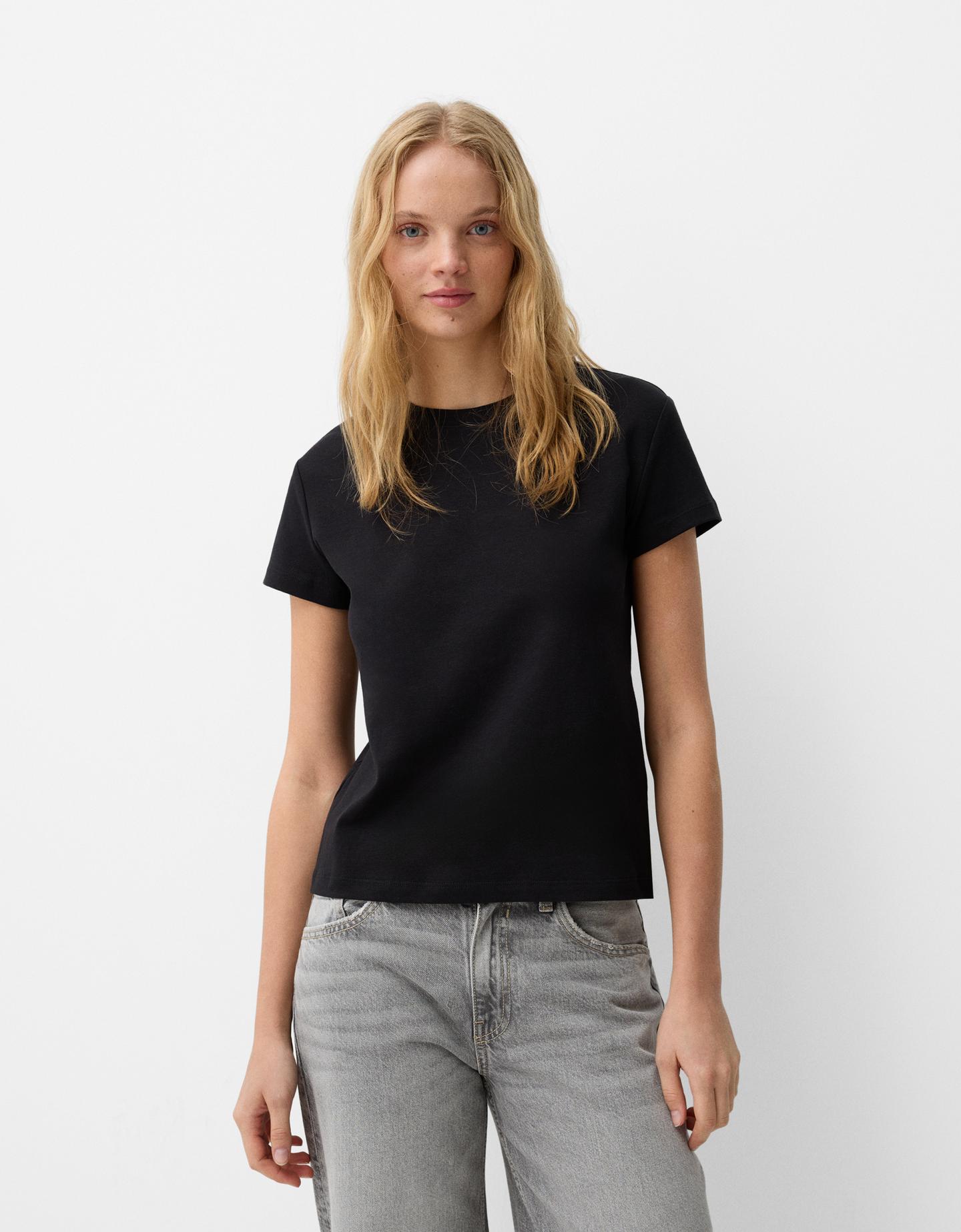 Bershka Kurzarm-T-Shirt Heavy Cotton Damen Xs Schwarz günstig online kaufen