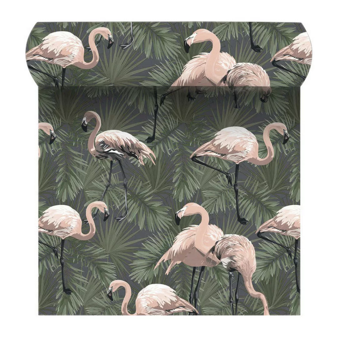 Erfurt Vliestapete Flamingo rosa dunkelgrün B/L: ca. 53x1005 cm günstig online kaufen