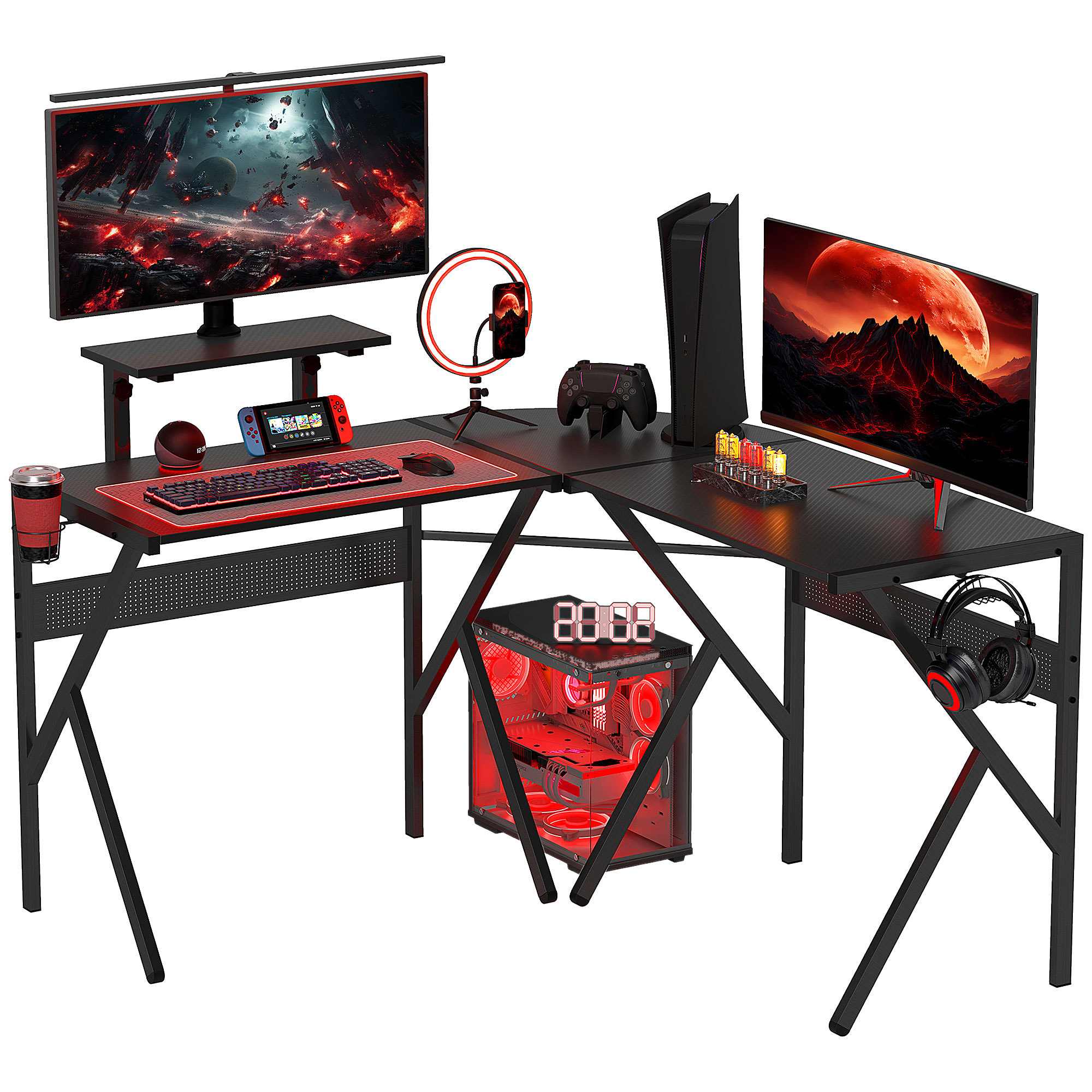 HOMCOM Gaming Schreibtisch Eckschreibtisch Gamer 125 x 125 cm in L-Form mit günstig online kaufen