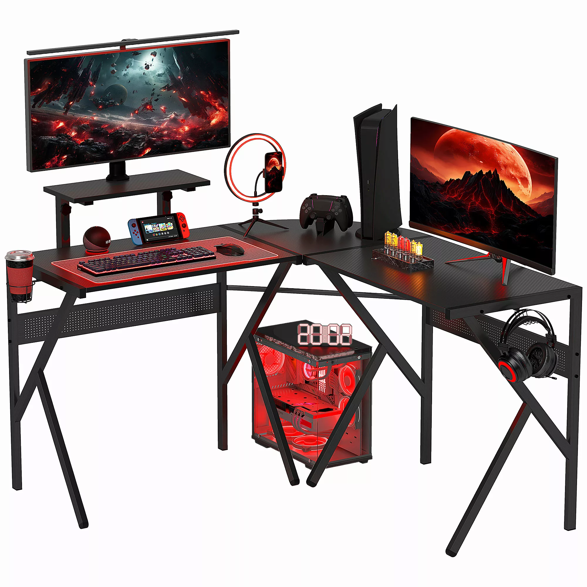 HOMCOM Gaming Schreibtisch Eckschreibtisch Gamer 125 x 125 cm in L-Form mit günstig online kaufen