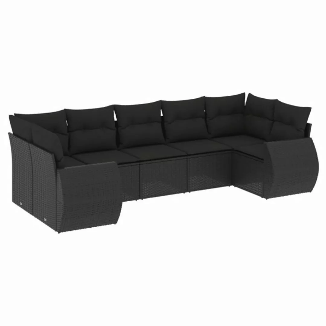 vidaXL Sofaelement 7-tlg. Garten-Sofagarnitur mit Kissen Schwarz Poly Ratta günstig online kaufen