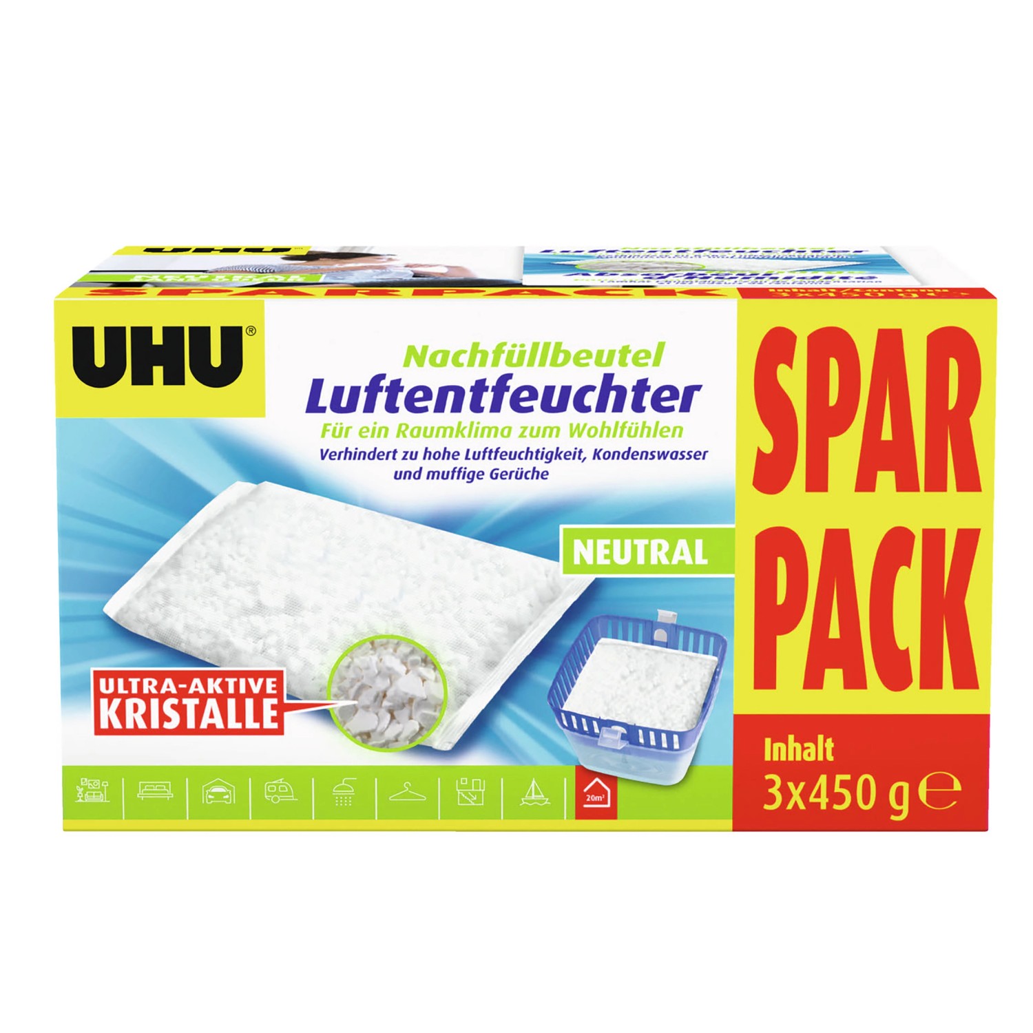 UHU Luftentfeuchter Nachfüllbeutel Spar-Pack 3x 450 g günstig online kaufen