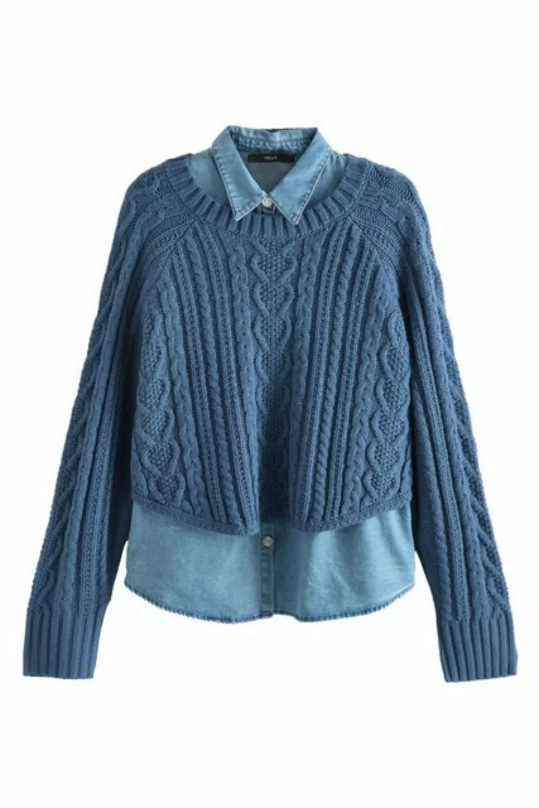 Next 2-in-1-Pullover Jeanshemd und gestrickter Pullover mit Zopfmuster (2-t günstig online kaufen