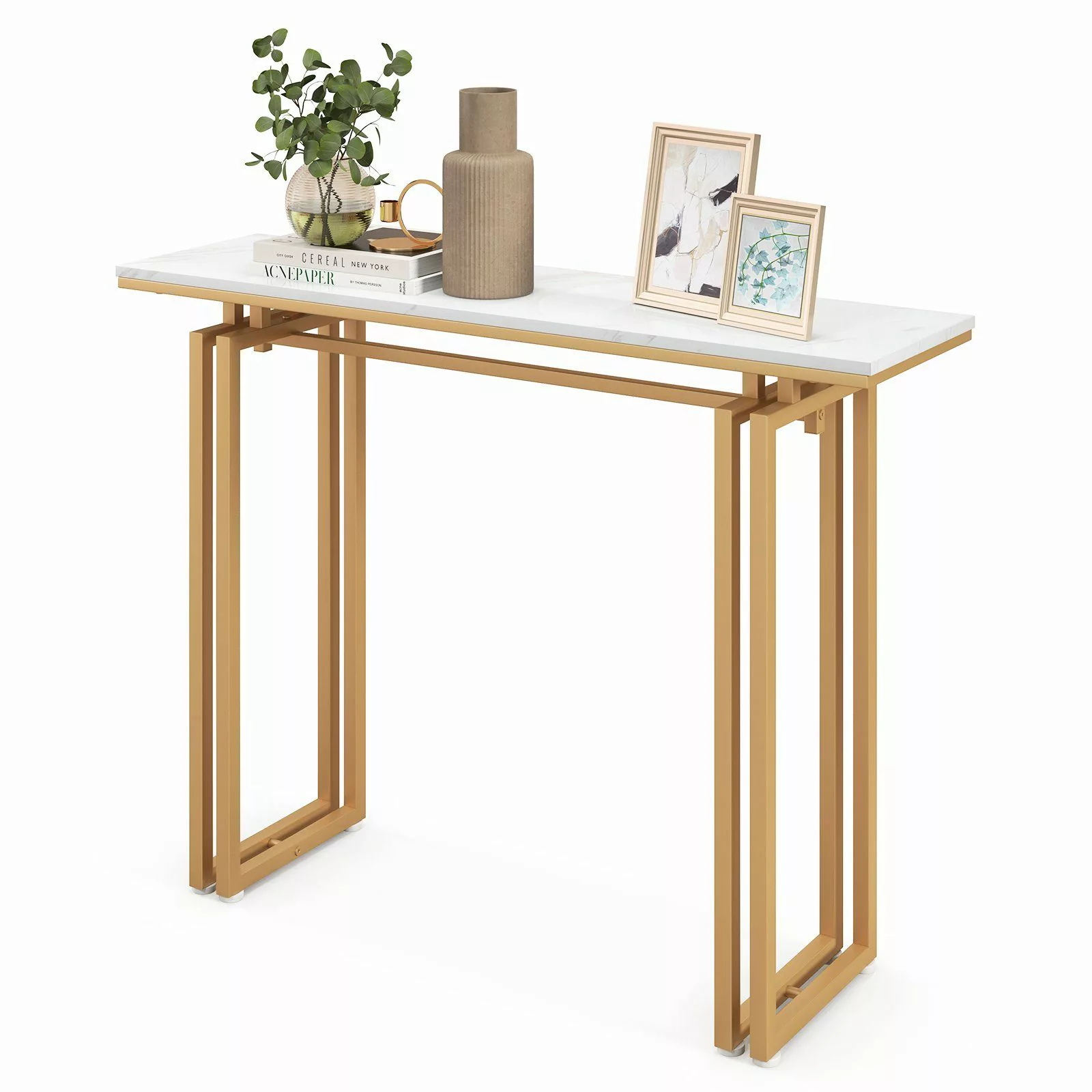 COSTWAY Konsolentisch, Mamor, schmal, Metallrahmen, 110x30x81cm, günstig online kaufen