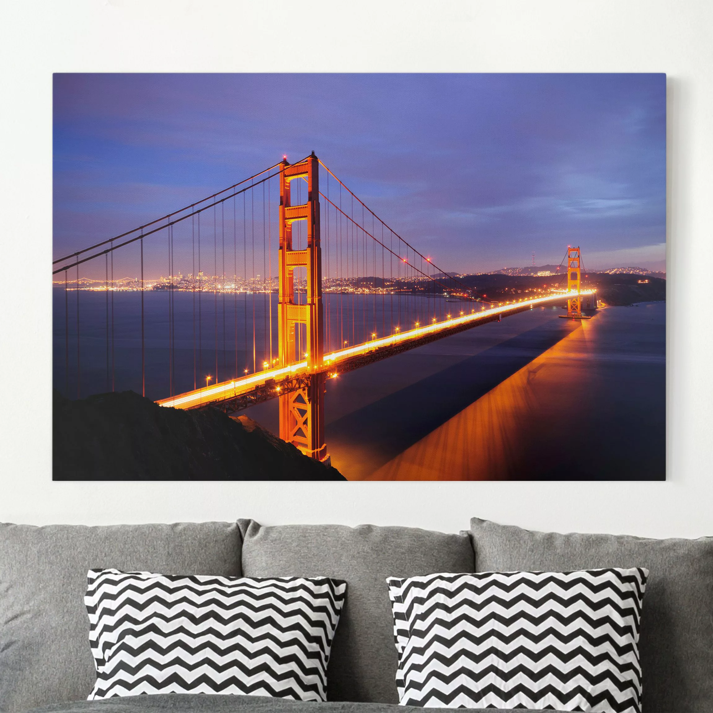 Leinwandbild Architektur & Skyline - Querformat Golden Gate Bridge bei Nach günstig online kaufen