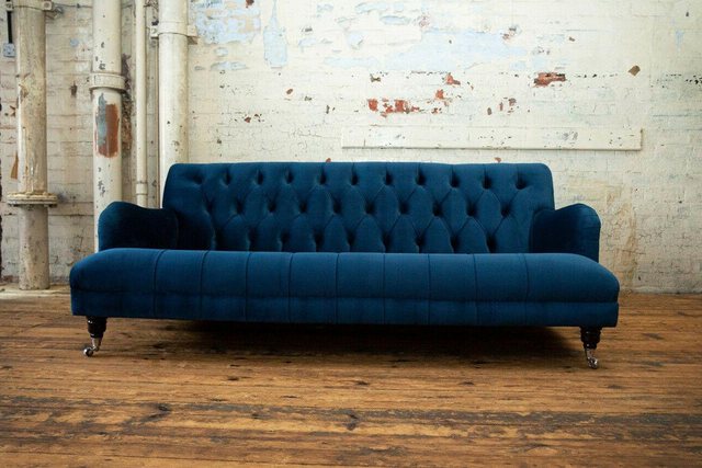 Xlmoebel 3-Sitzer Neues Polstermöbel Chesterfield Sofa in Blau aus Stoff, 1 günstig online kaufen