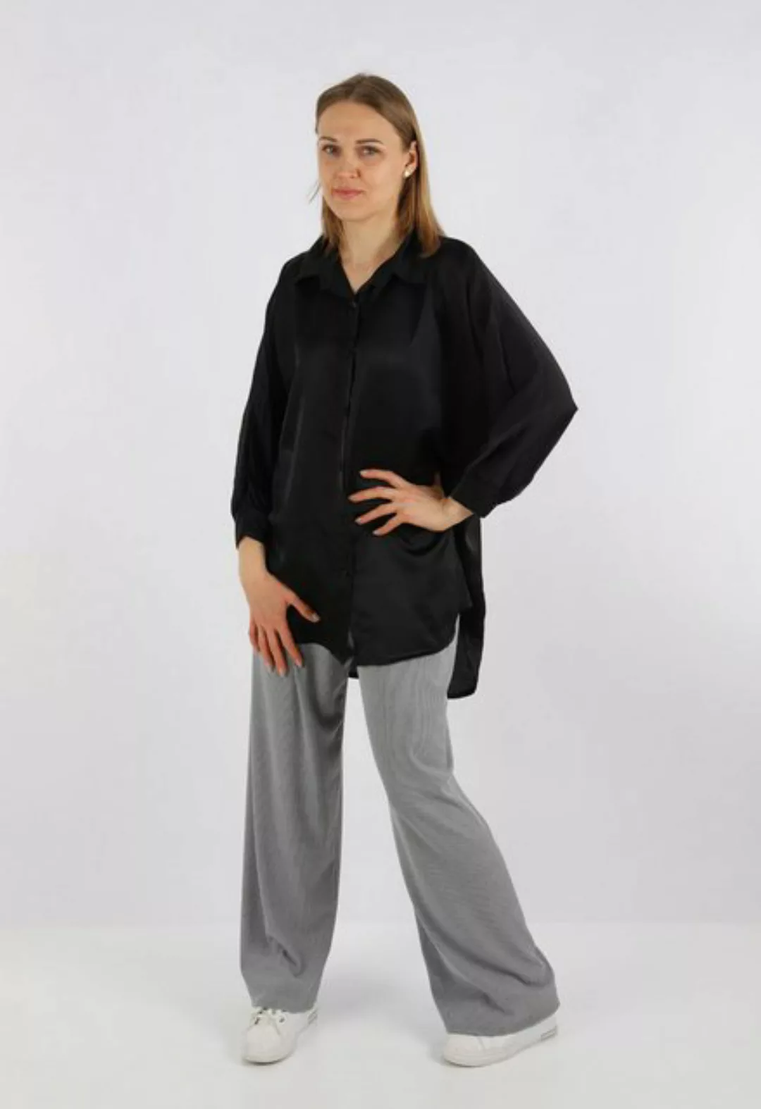 HELLO MISS Oversize-Shirt Langarm Satinhemd mit Kragen, Satin Bluse Vorne k günstig online kaufen