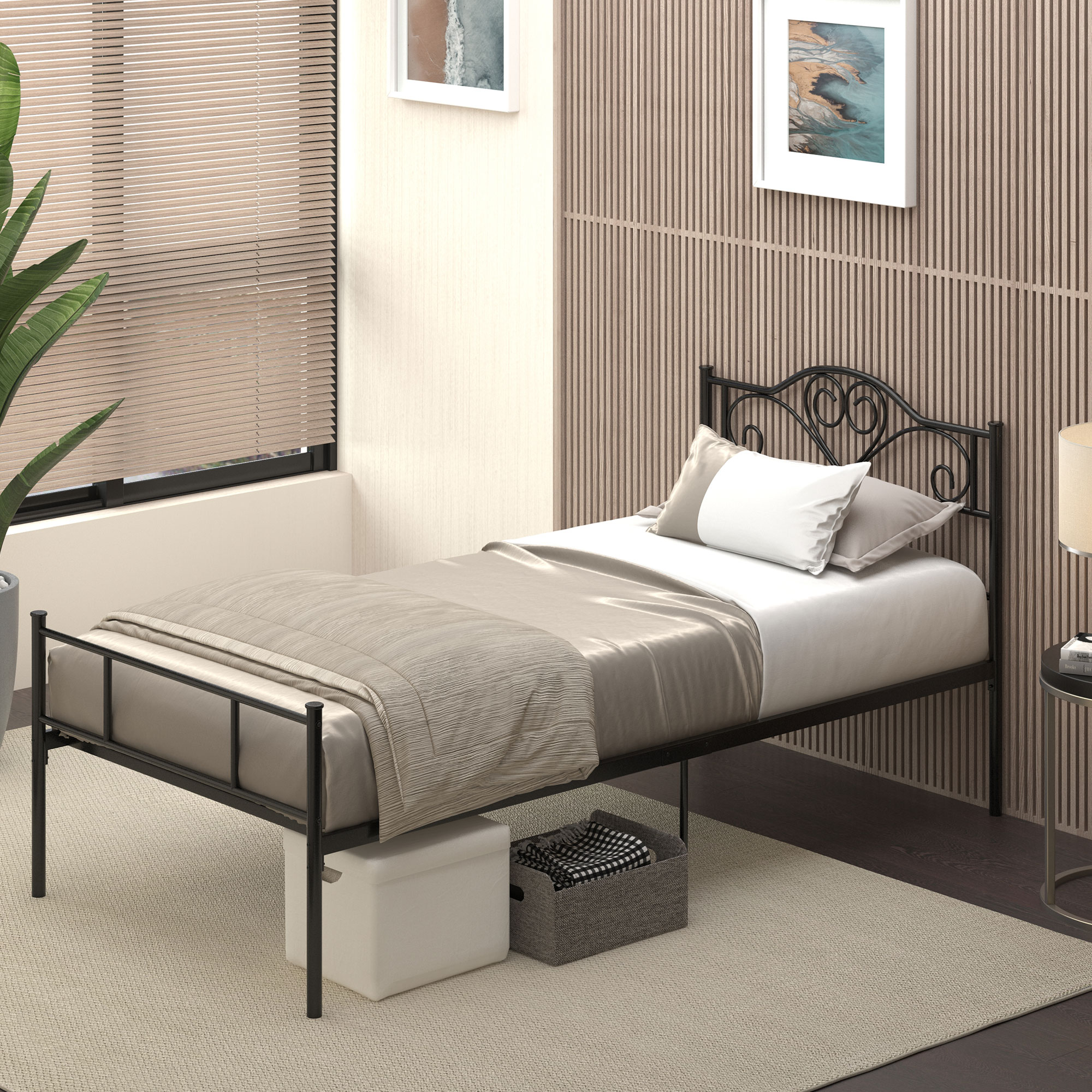HOMCOM Einzelbett Rahmen aus Stahl 95x211x106cm, Integrierte Lattenrost, Ko günstig online kaufen