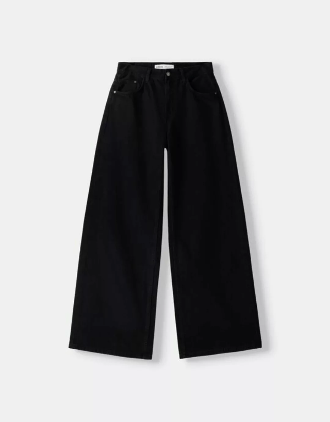 Bershka Wide-Leg-Jeans Damen 32 Schwarz günstig online kaufen