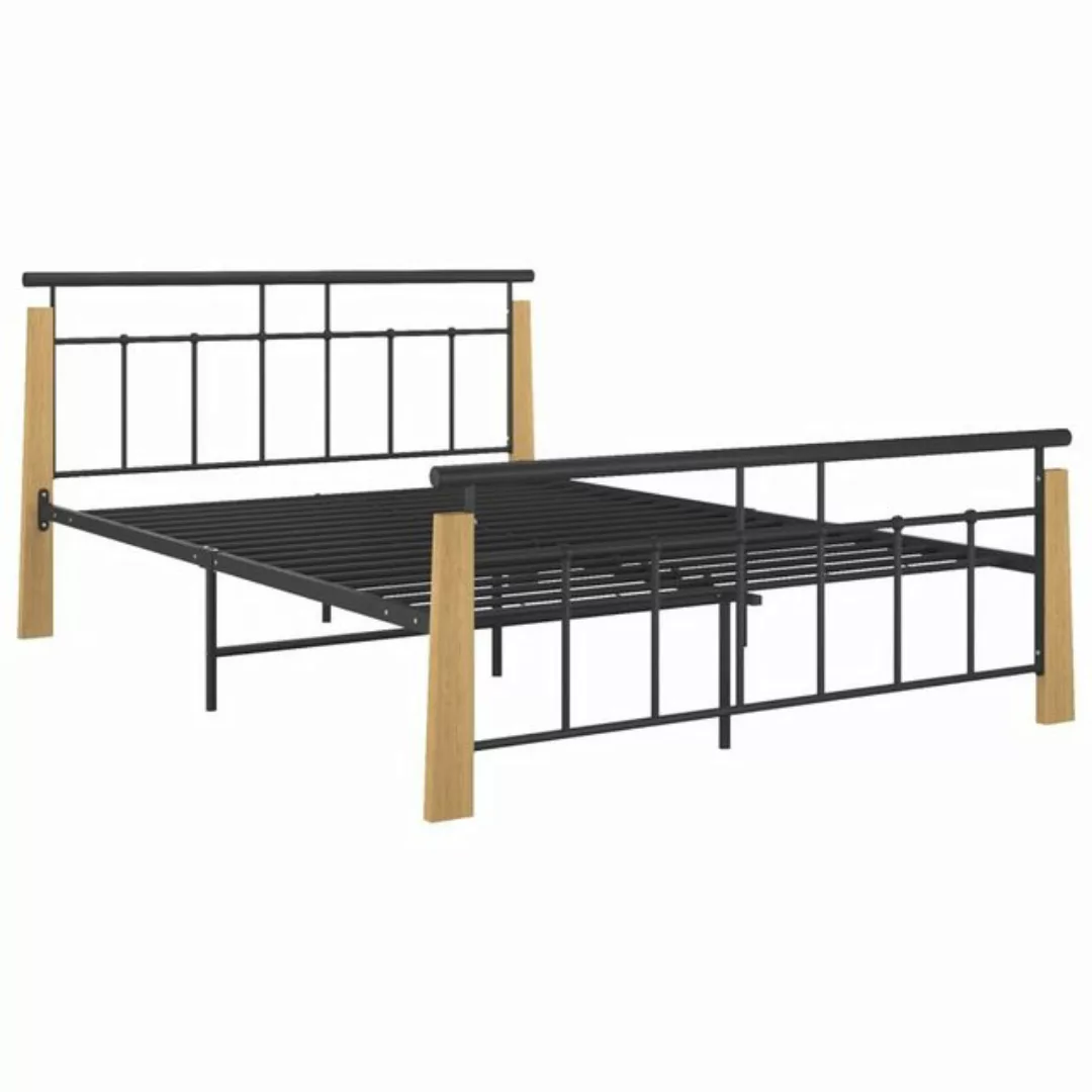 vidaXL Bett Bettgestell Metall und Massivholz Eiche 140x200 cm günstig online kaufen