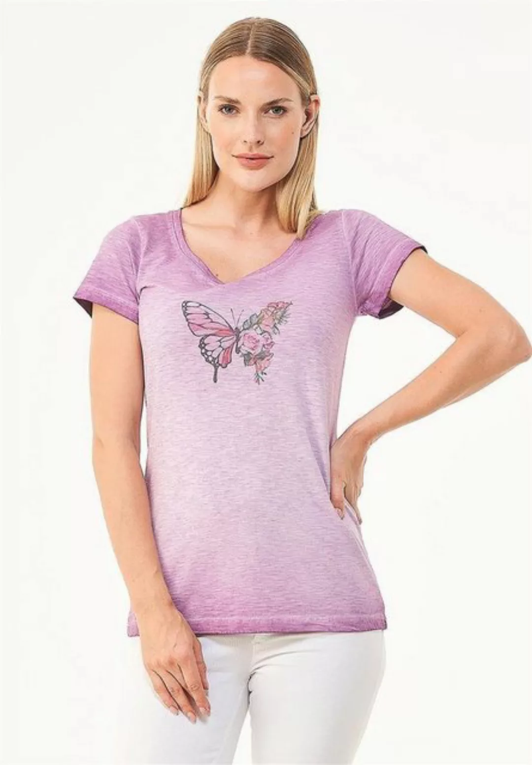 ORGANICATION T-Shirt Women's Garment-Dyed Printed T-shirt in Purple günstig online kaufen