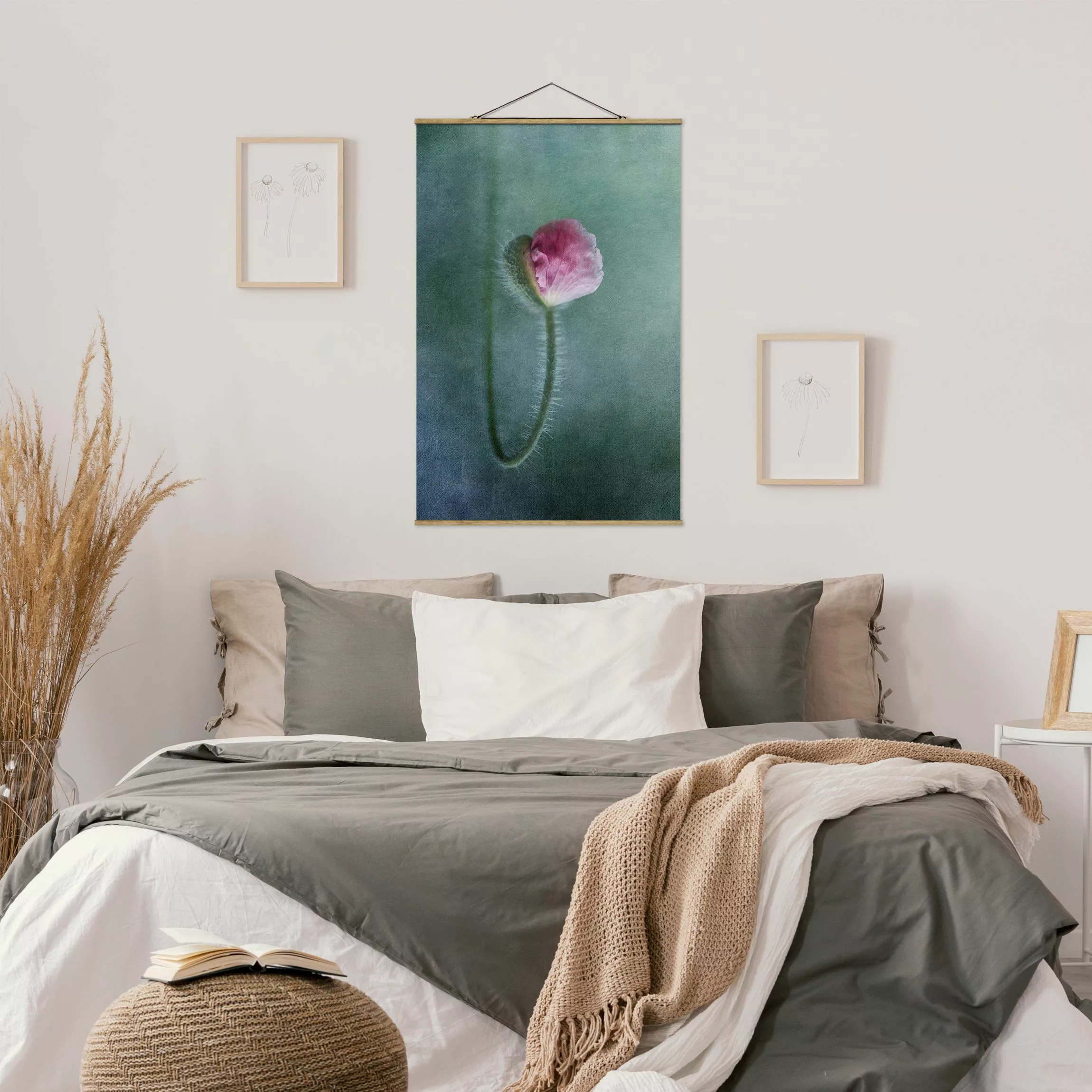 Stoffbild Blumen mit Posterleisten - Hochformat Blüte in Rosa günstig online kaufen