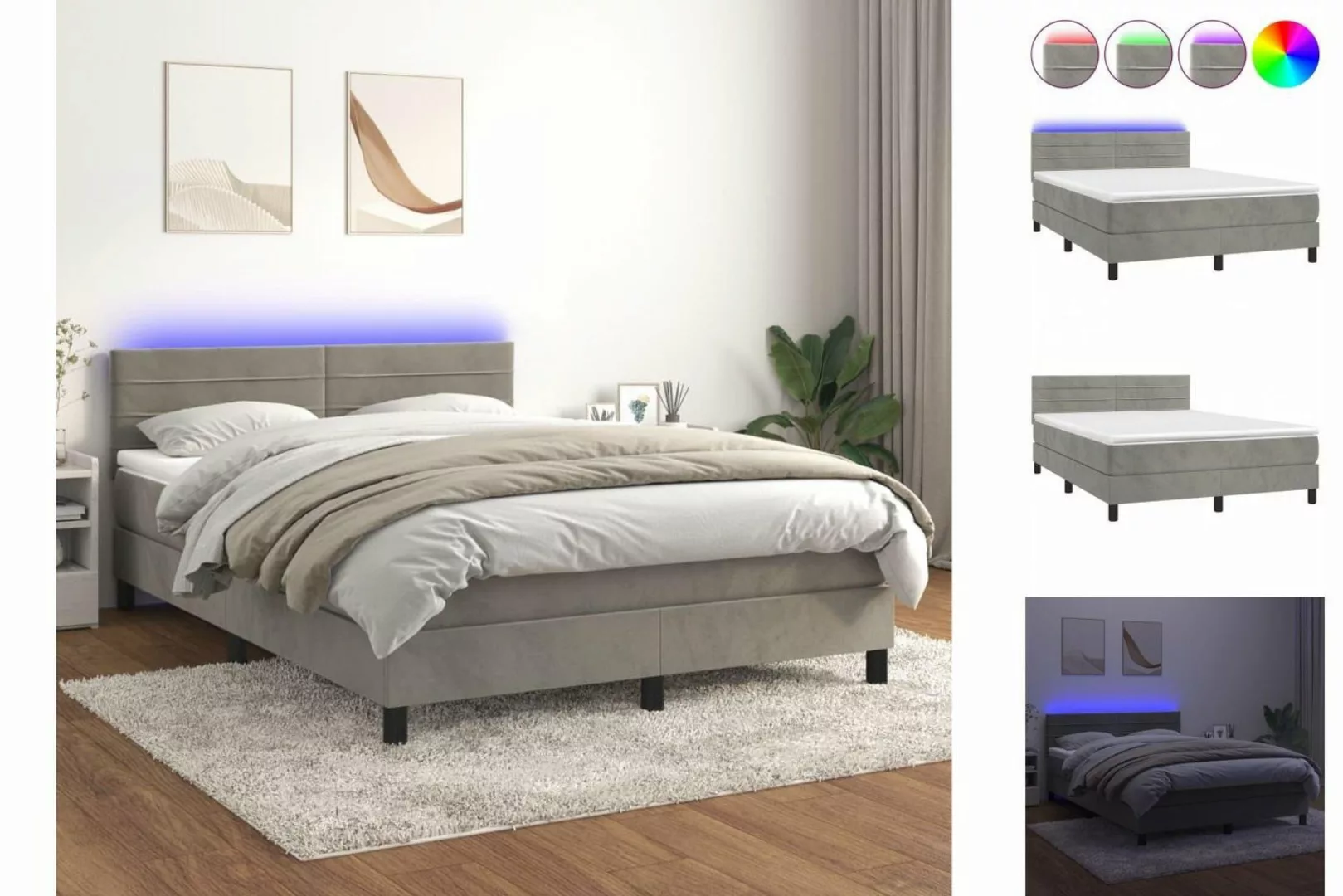 vidaXL Boxspringbett Bett Boxspringbett mit Matratze & LED Samt (140 x 200 günstig online kaufen