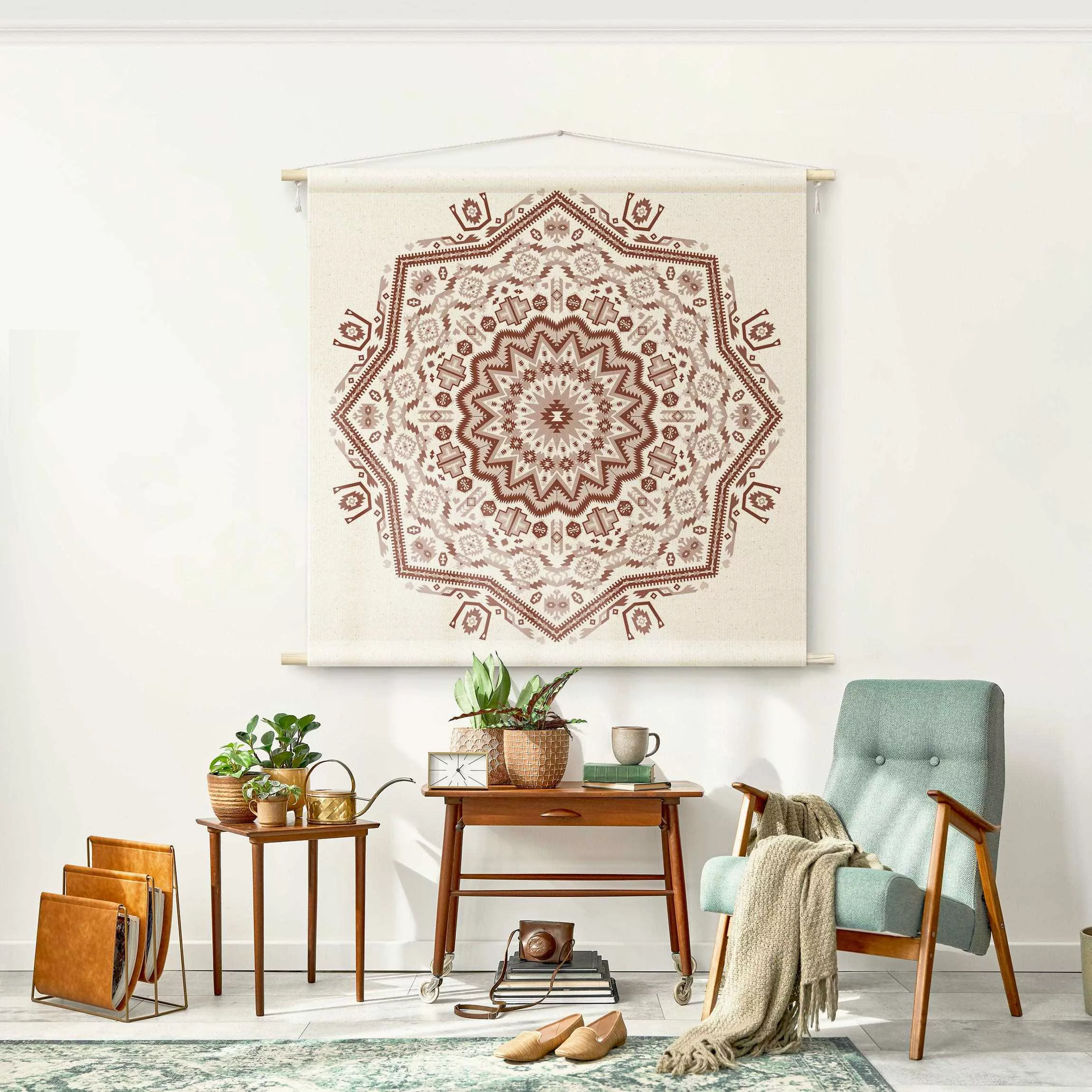 Wandteppich Azteken Boho Mandala in Kastanienbraun günstig online kaufen