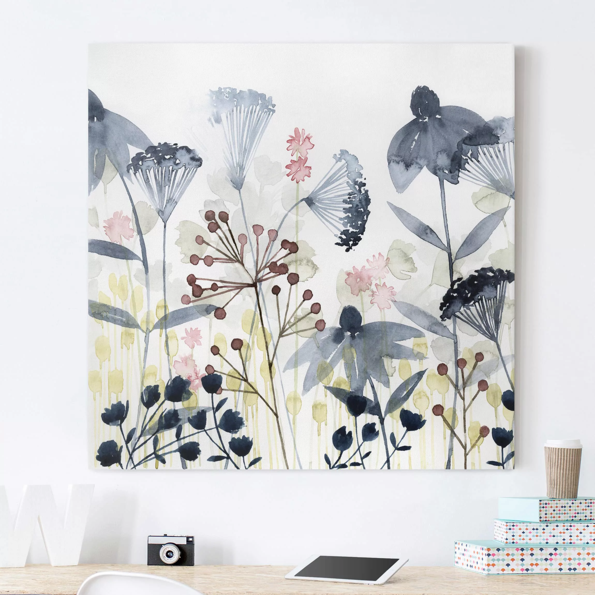 Leinwandbild Blumen - Quadrat Wildblumen Aquarell I günstig online kaufen