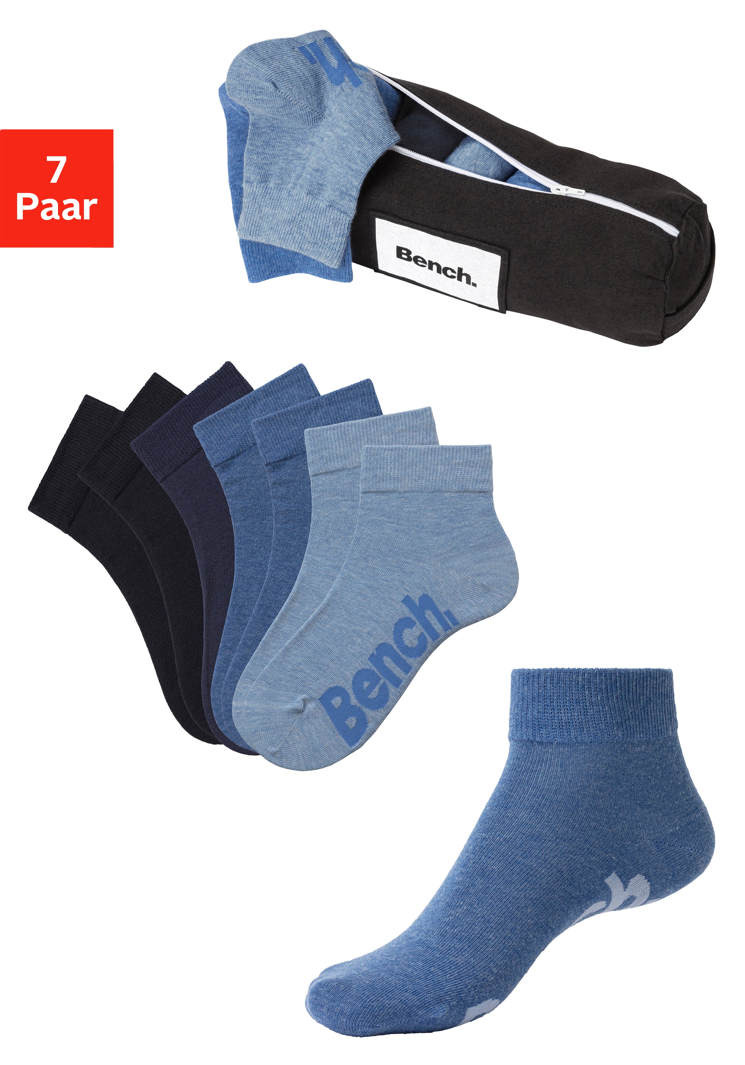 Bench. Kurzsocken, (Federtasche, 7 Paar), in ansprechendem Mäppchen mit Rei günstig online kaufen