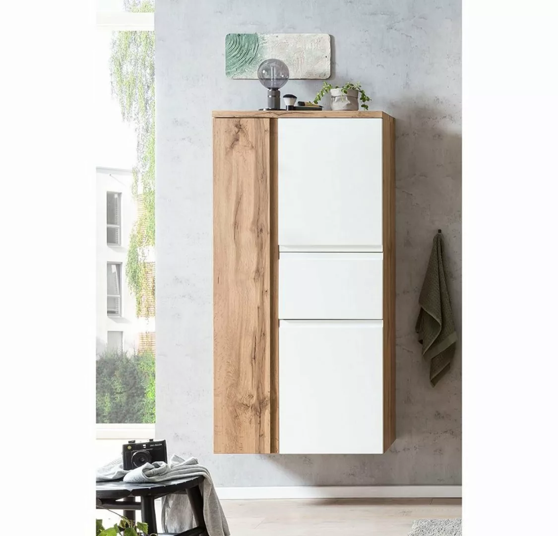 Lomadox Midischrank VASTO-03-WHITE Wotan Eiche Nb. mit weiß matt 40/130/35 günstig online kaufen