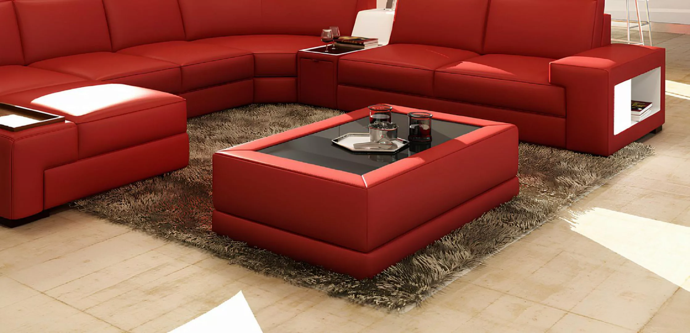 Xlmoebel Sofa Hochwertige Polsterleder Designer Wohnzimmer Beistelltische, günstig online kaufen